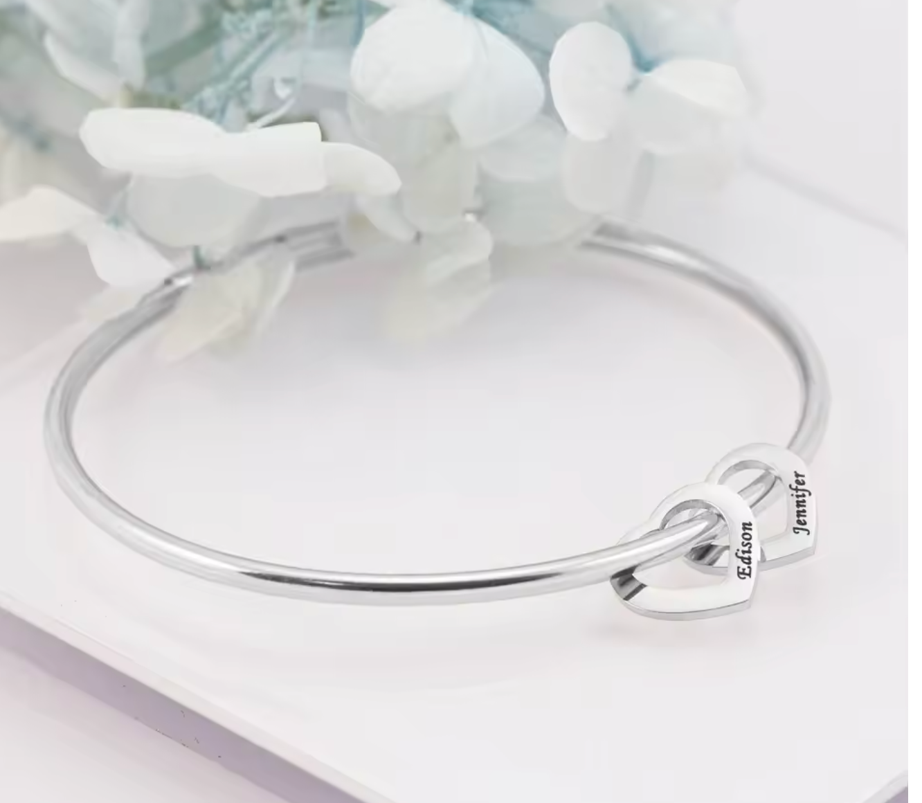Custom Name Heart Bangle Bracelet – Personalized Engraved Jewelry Gift for Women, Moms, and Grandmas – Adjustable Gold Plated Name Charm | Family Bracelet