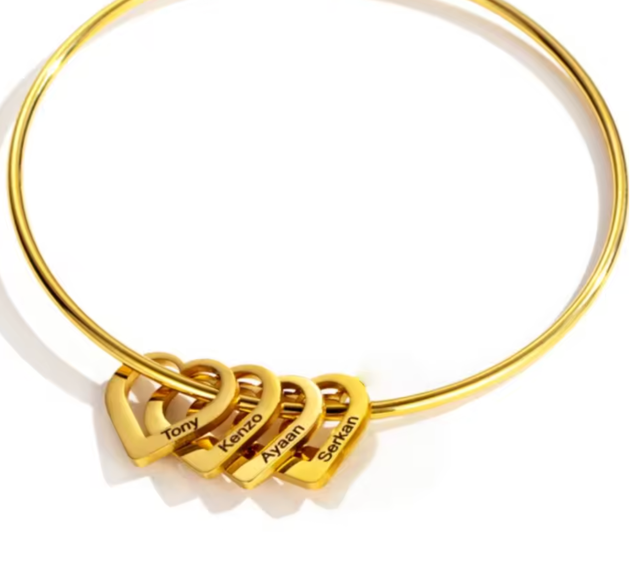 Custom Name Heart Bangle Bracelet – Personalized Engraved Jewelry Gift for Women, Moms, and Grandmas – Adjustable Gold Plated Name Charm | Family Bracelet