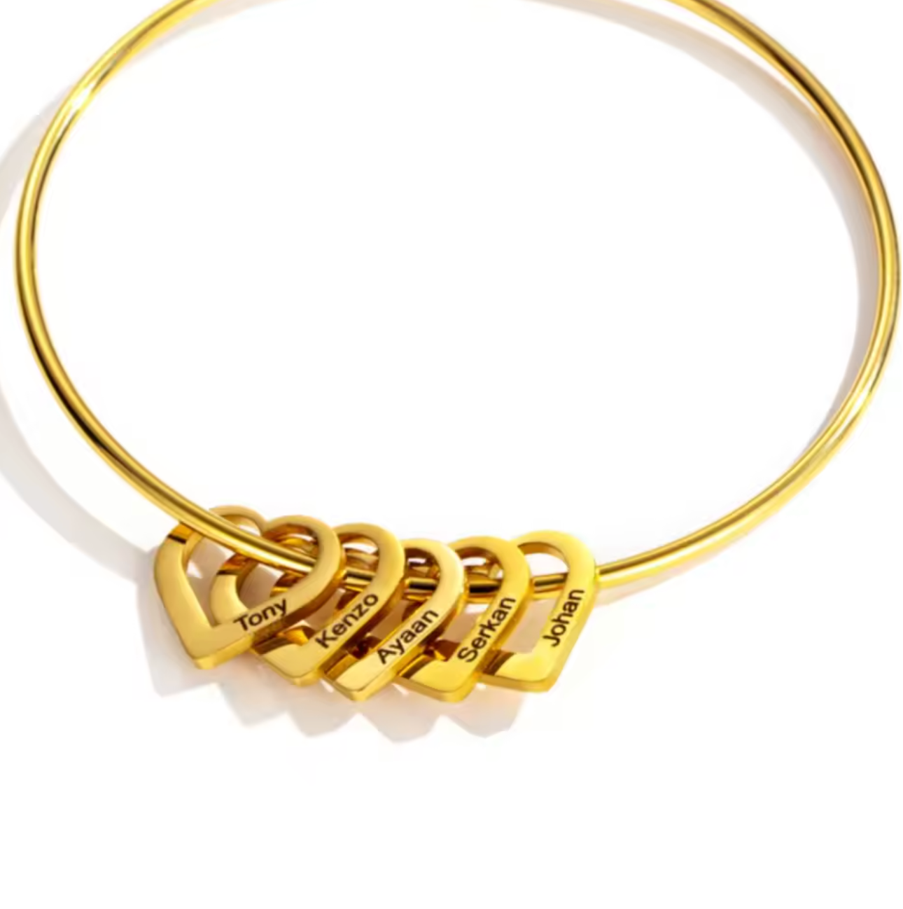 Custom Name Heart Bangle Bracelet – Personalized Engraved Jewelry Gift for Women, Moms, and Grandmas – Adjustable Gold Plated Name Charm | Family Bracelet