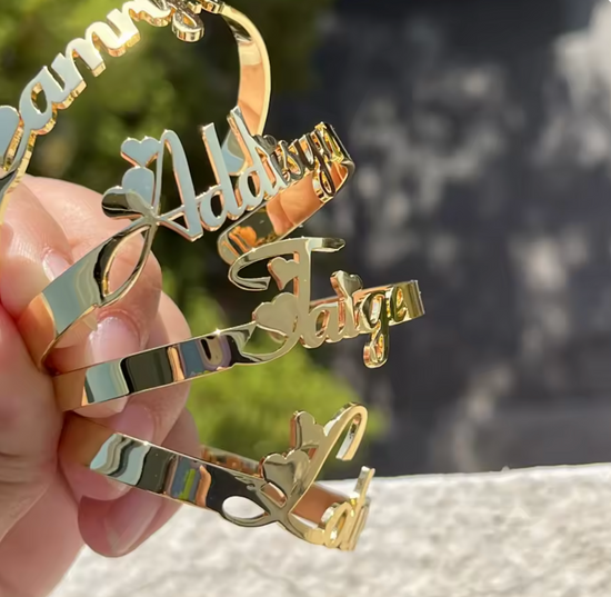 Custom Name Bracelet for Women – Personalized Gold Plated Cuff – Engraved Jewelry Gift for Her, Mom, Wife, or Best Friend