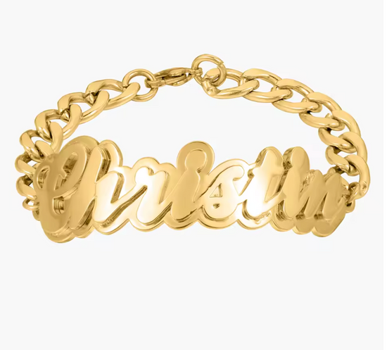 Custom Name Cuban Link Bracelet – Personalized Gold & Silver Nameplate Chain for Men & Women – Engraved Jewelry Gift